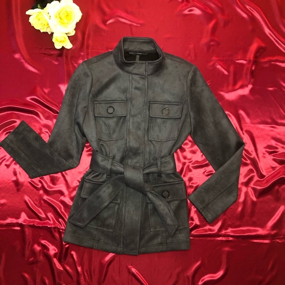 ⭐️NEW⭐️White House Black Market Faux Suede Safari Jacket With Removable Belt - Picture 5 of 11
